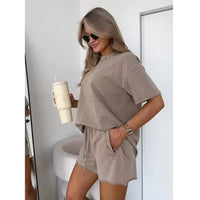 Women's Loose Washed Solid Color T-Shirt and Pants Sets
