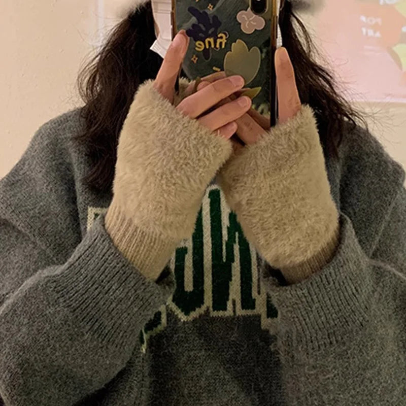 Soft Plush Knitted Fingerless Gloves