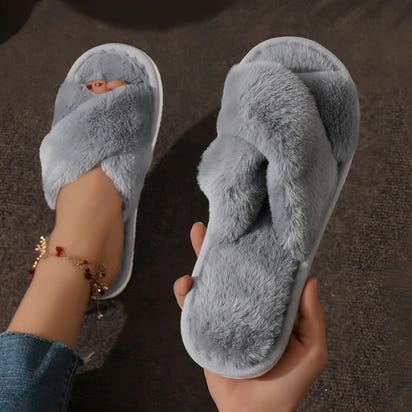 Fluffy Cross Fur Slippers