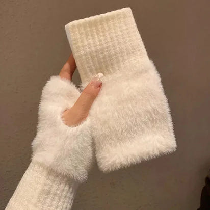 Soft Plush Knitted Fingerless Gloves