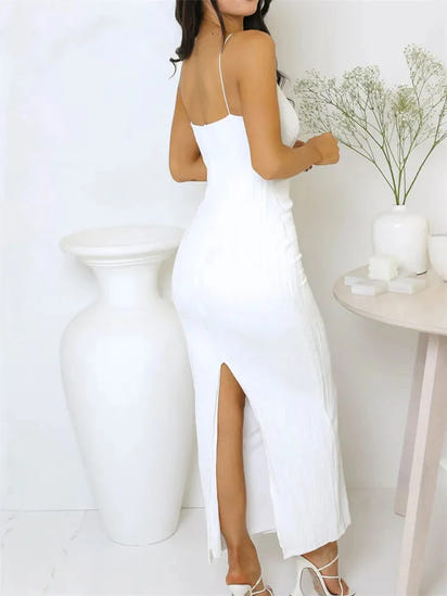 Elegant Ruched Back-Split Dress