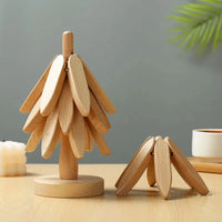 (3-Trivets in 1-Tree) Wooden Christmas Tree Trivet Stand