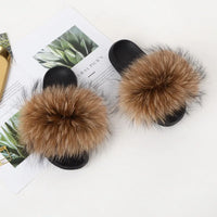 Women's Fox Fur Luxury Slides – Summer Furry Slippers