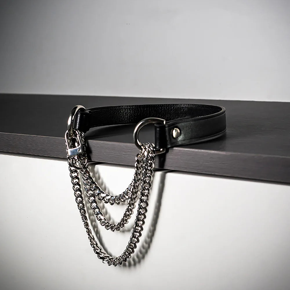 Handcrafted PU Leather Triple-Chain Choker Collar – Adjustable Statement Streetwear Necklace