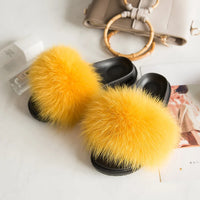 Women's Fox Fur Luxury Slides – Summer Furry Slippers