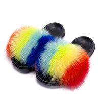 Women's Fox Fur Luxury Slides – Summer Furry Slippers