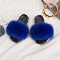 Women's Fox Fur Luxury Slides – Summer Furry Slippers