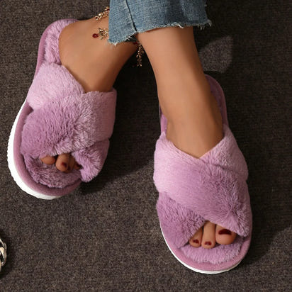 Fluffy Cross Fur Slippers