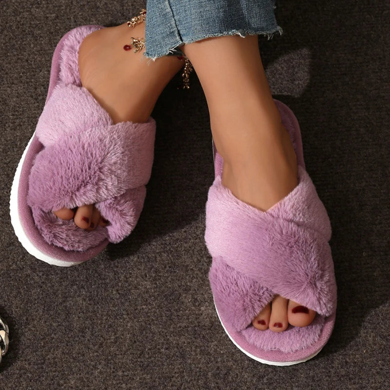 Fluffy Cross Fur Slippers
