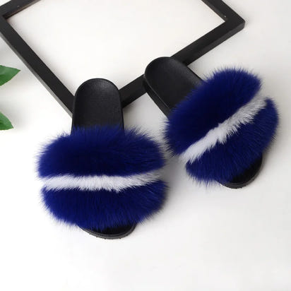 Women's Fox Fur Luxury Slides – Summer Furry Slippers