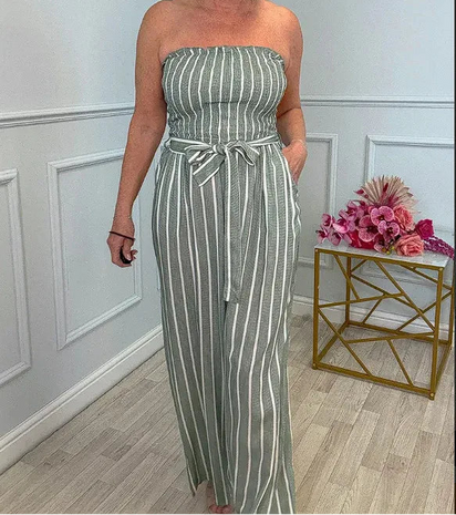 Women’s Striped Lace-Up Jumpsuit