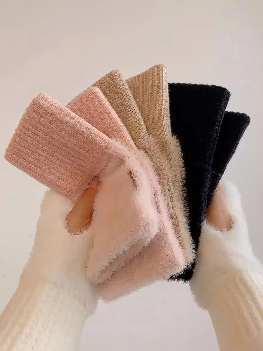 Soft Plush Knitted Fingerless Gloves