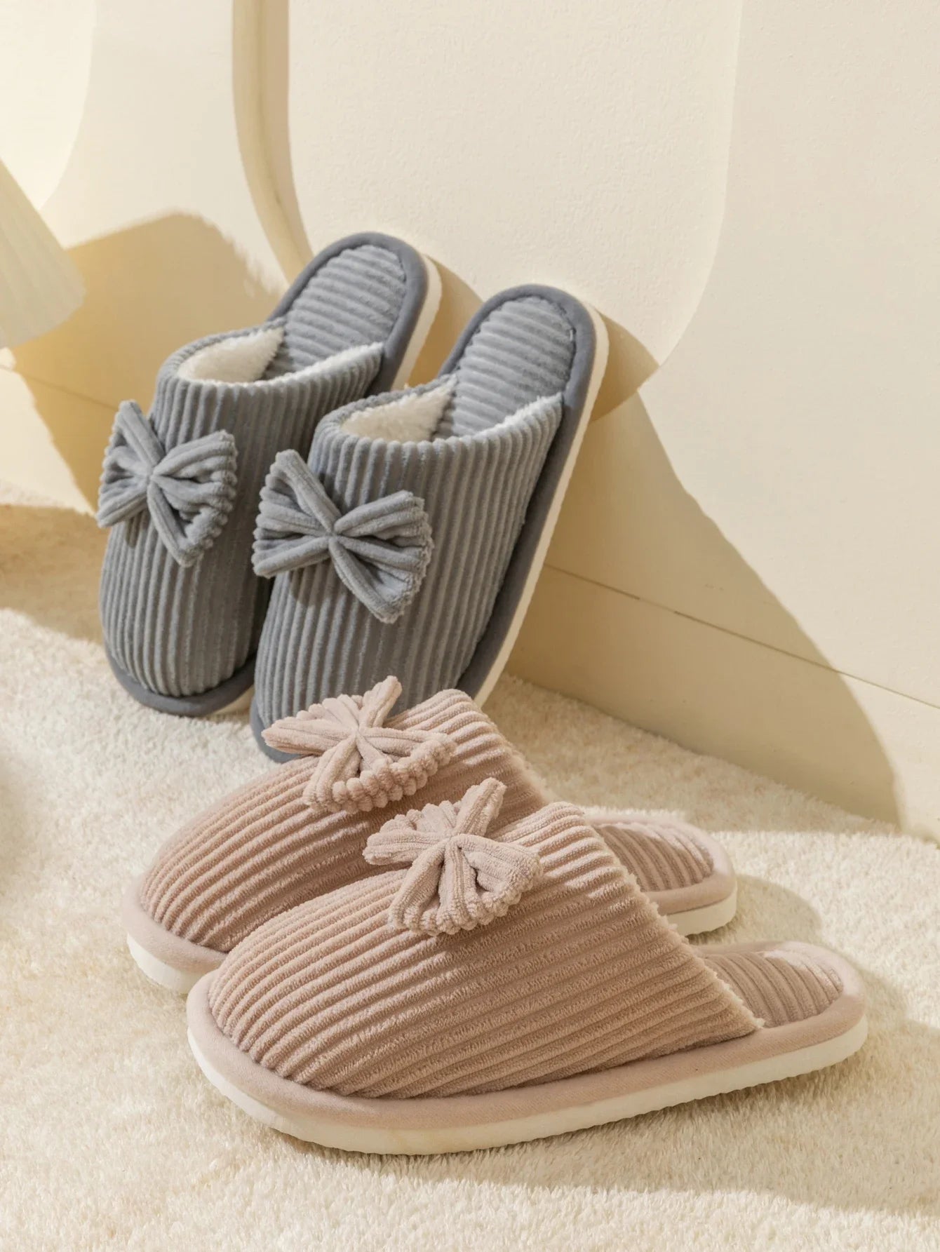 Women's Bow Slippers – Cozy Fall/Winter Indoor Shoes