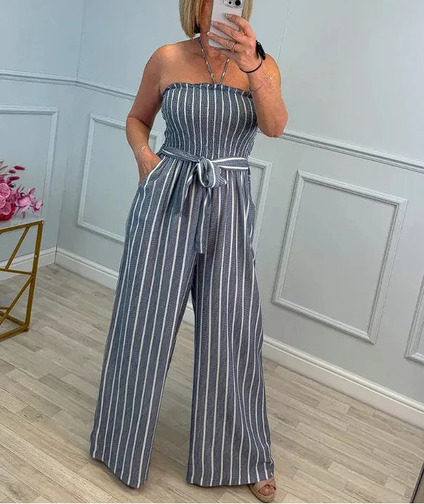 Women’s Striped Lace-Up Jumpsuit