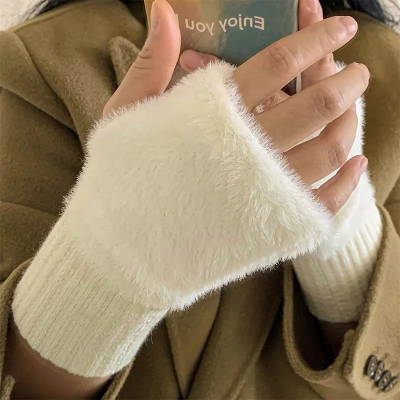 Soft Plush Knitted Fingerless Gloves