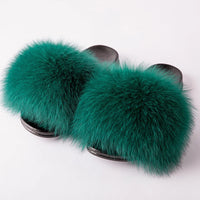 Women's Fox Fur Luxury Slides – Summer Furry Slippers