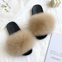 Women's Fox Fur Luxury Slides – Summer Furry Slippers