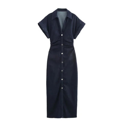 Autumn' Elegant Denim Midi Dress