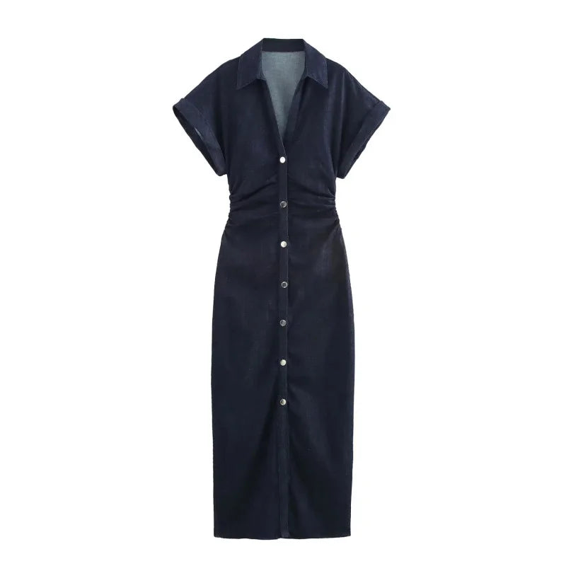 Autumn' Elegant Denim Midi Dress