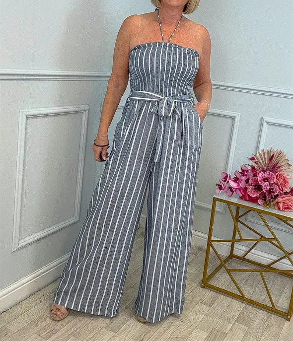 Women’s Striped Lace-Up Jumpsuit