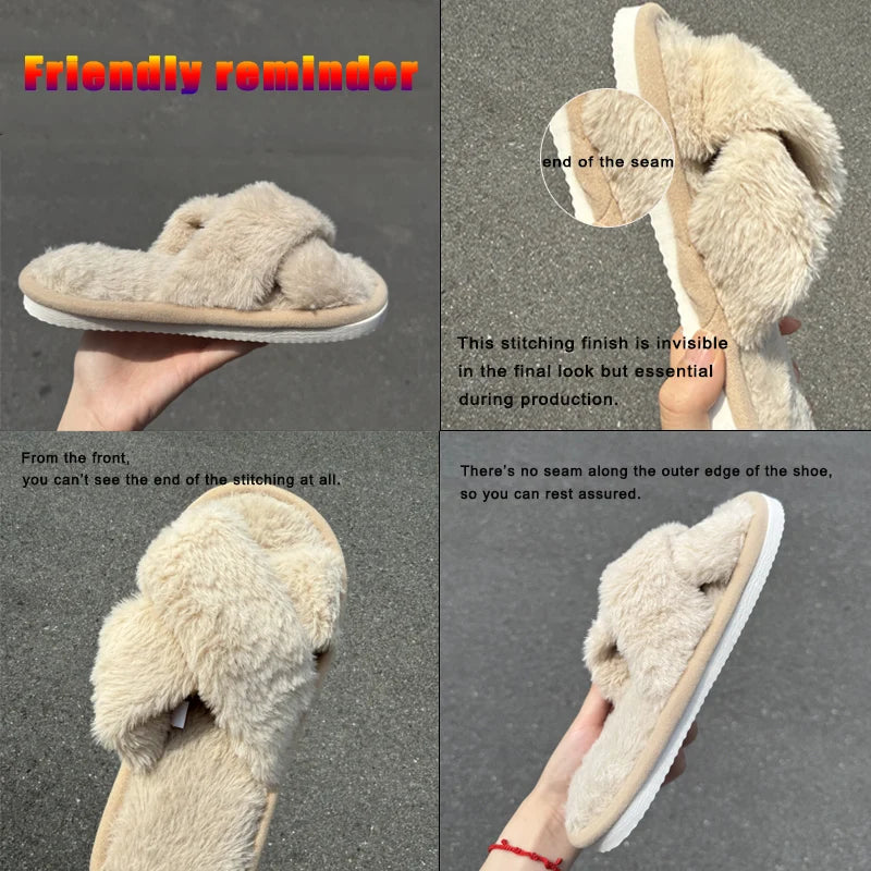 Fluffy Cross Fur Slippers