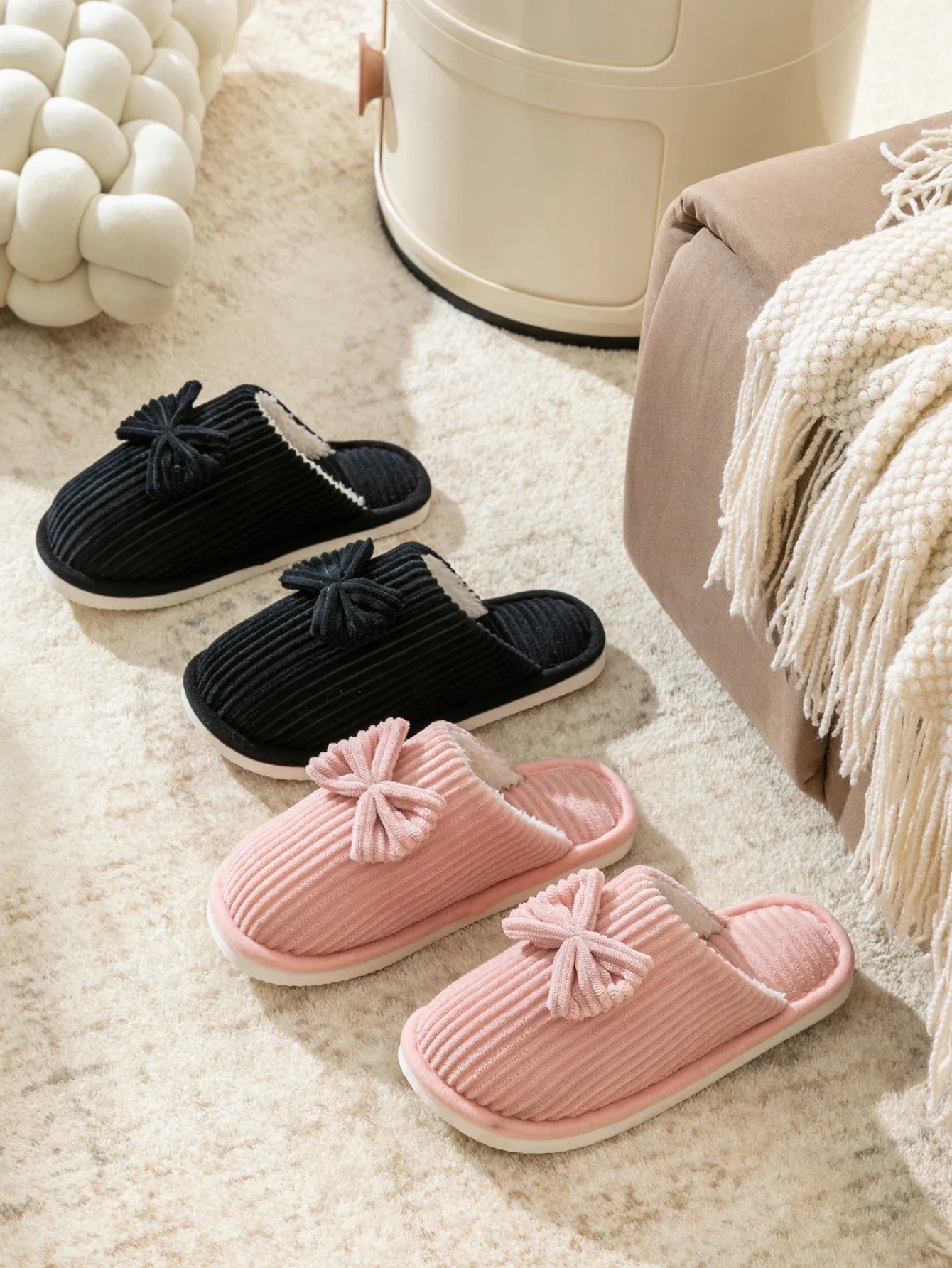 Women's Bow Slippers – Cozy Fall/Winter Indoor Shoes
