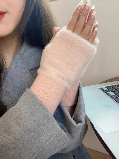Soft Plush Knitted Fingerless Gloves