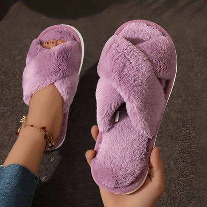 Fluffy Cross Fur Slippers