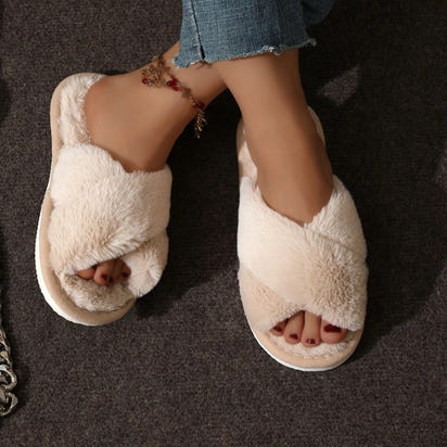 Fluffy Cross Fur Slippers