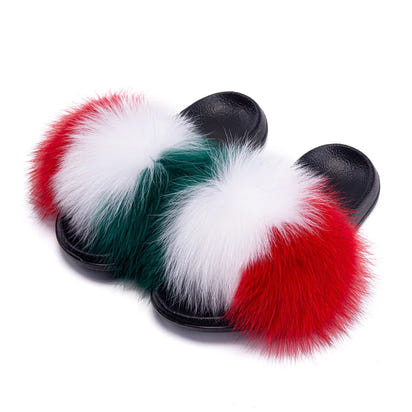 Women's Fox Fur Luxury Slides – Summer Furry Slippers