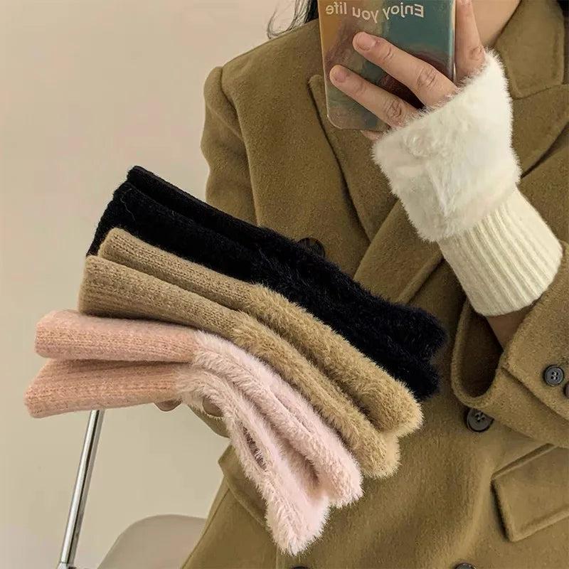 Soft Plush Knitted Fingerless Gloves