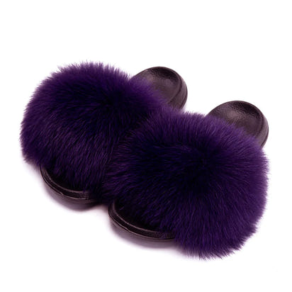 Women's Fox Fur Luxury Slides – Summer Furry Slippers