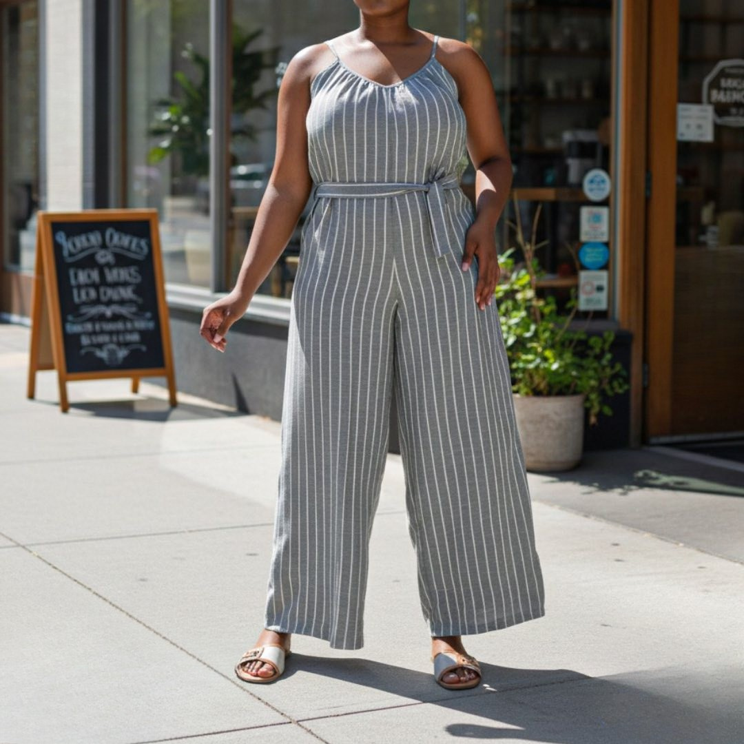 Women’s Striped Lace-Up Jumpsuit