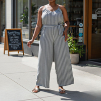 Women’s Striped Lace-Up Jumpsuit