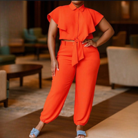 2-Piece Elegant Coral Outfit with Waist Tie