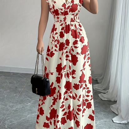 Flory' Elegant Pink Floral Maxi Dress