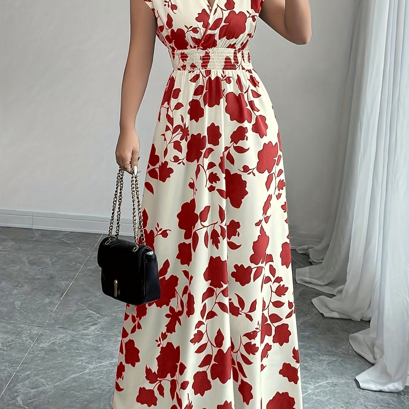 Flory' Elegant Pink Floral Maxi Dress