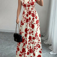 Flory' Elegant Pink Floral Maxi Dress