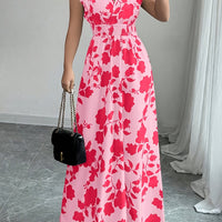 Flory' Elegant Pink Floral Maxi Dress