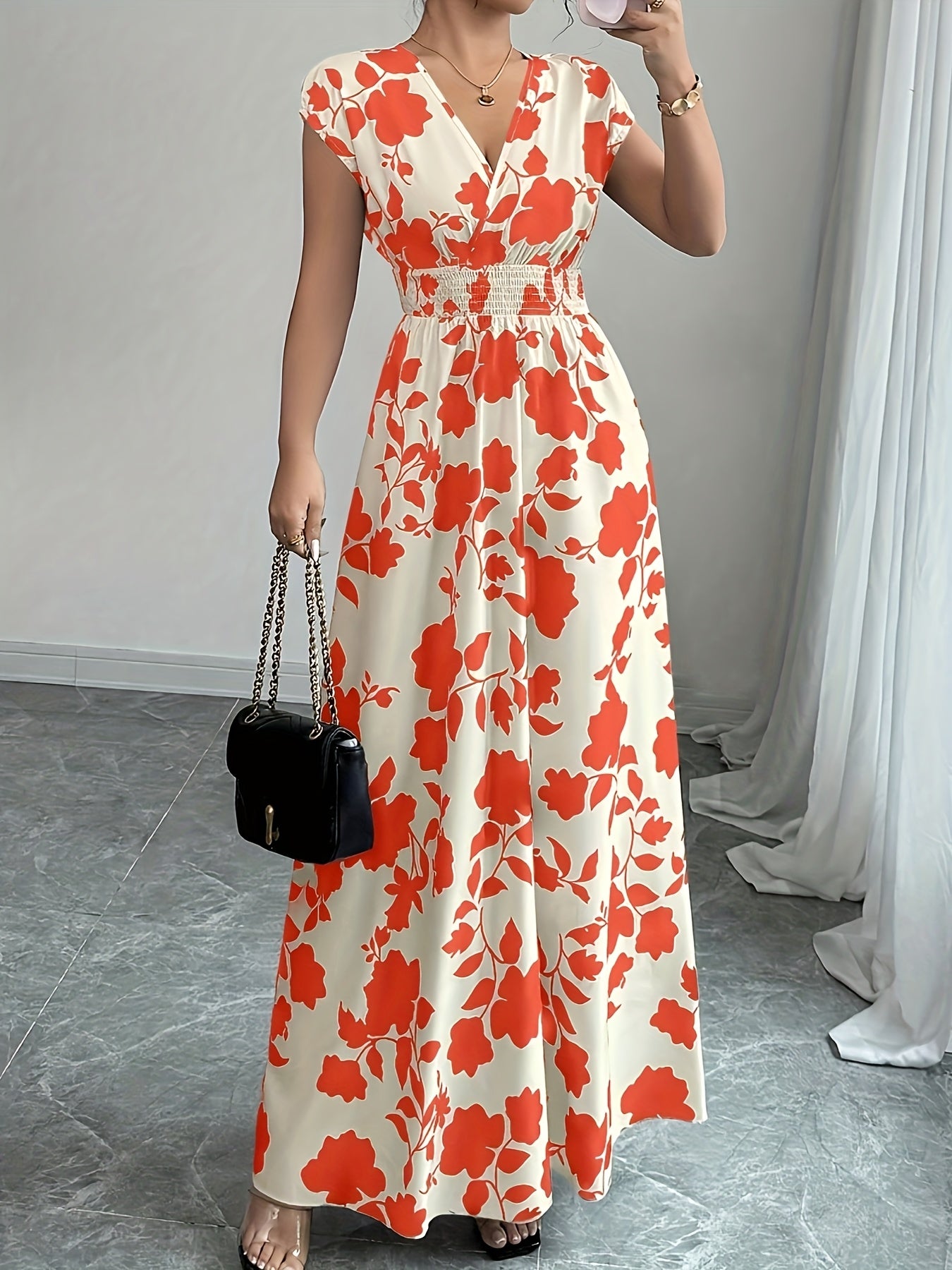 Flory' Elegant Pink Floral Maxi Dress