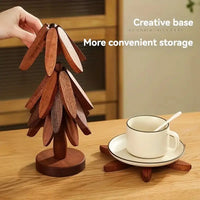 (3-Trivets in 1-Tree) Wooden Christmas Tree Trivet Stand