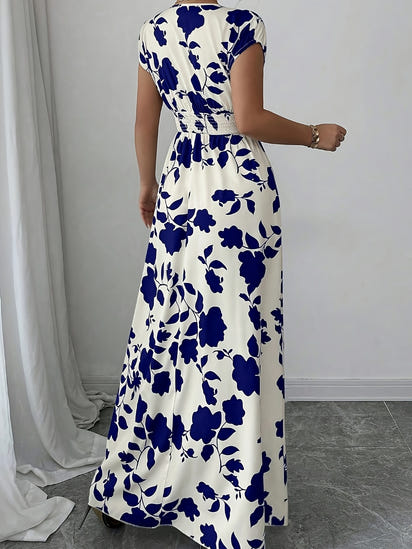 Flory' Elegant Pink Floral Maxi Dress