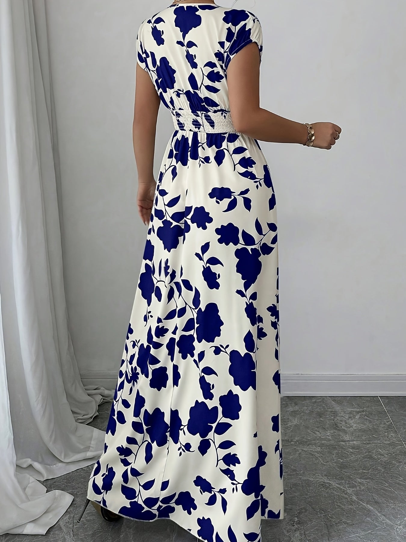 Flory' Elegant Pink Floral Maxi Dress