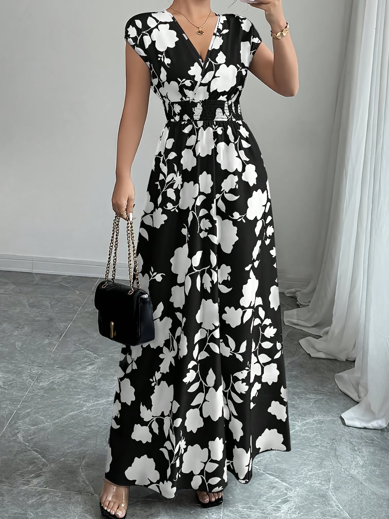 Flory' Elegant Pink Floral Maxi Dress