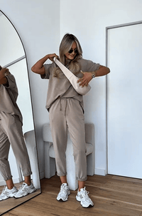 Women's Loose Washed Solid Color T-Shirt and Pants Sets