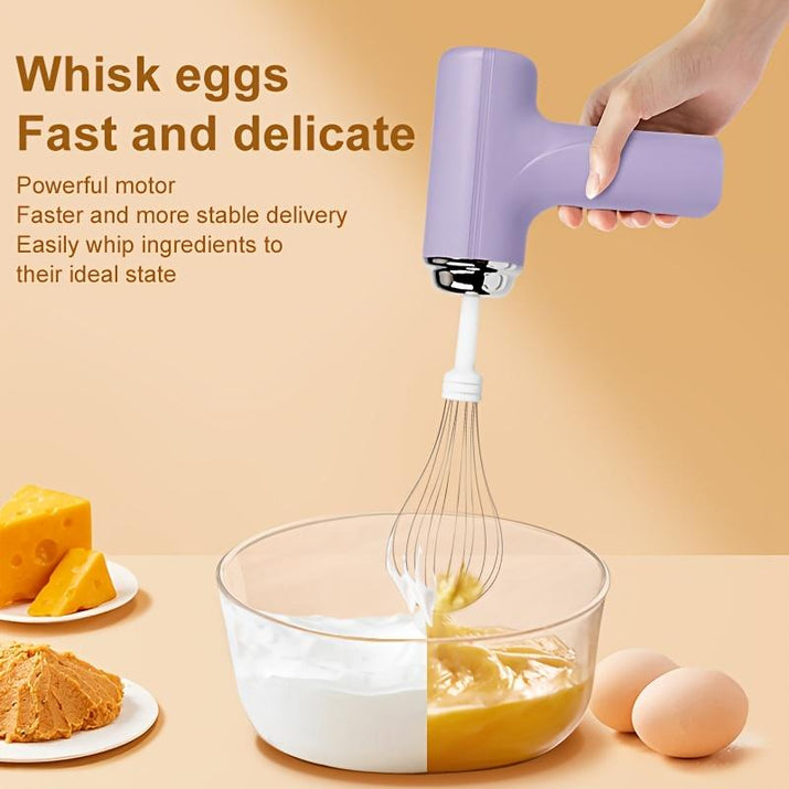 Rechargeable 3 Speed Hand Mixer - Multifunctional Kitchen Mixer with 2 Whisk Baking Supplies Easy To Clean Durable, Home Kitchen Coffee Lovers Bakers